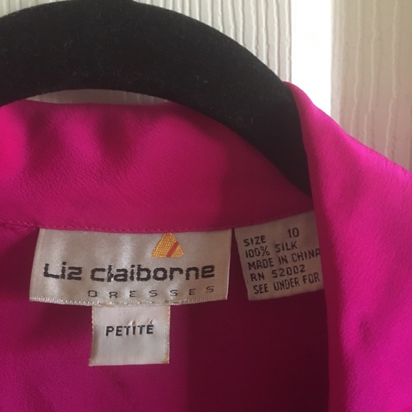 Vintage Liz Claiborne Silk Fuchsia Dress Size 10p - Picture 4 of 4
